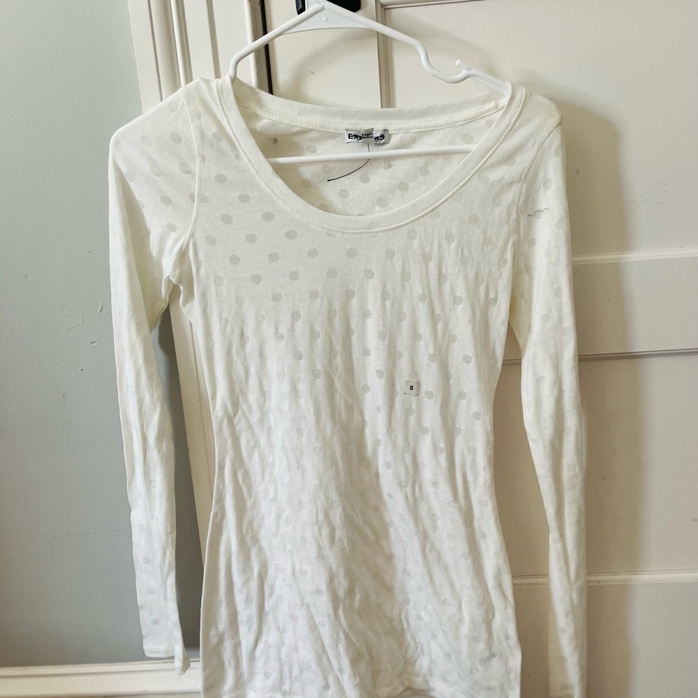 Express Ivory Polka Dot Long Sleeve Top